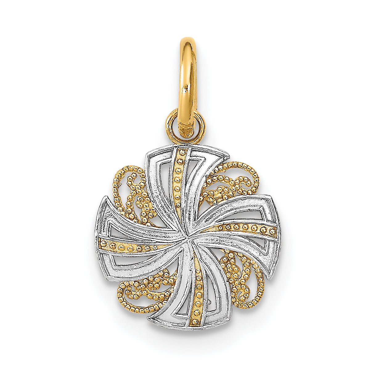 14K w/Rhodium and D/C Mini Pinwheel Medallion Charm