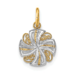 14K w/Rhodium and D/C Mini Pinwheel Medallion Charm