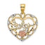 "I Love You" Heart & Flower Charm in 14K Two-Tone Gold, 23mm Textured - Sophia Jewelers