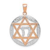 14K Rose Gold w/Rhodium Polished Star of David w/Chai Pendant