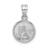14k White Gold 10mm Engraved Angel Coin Charm