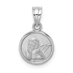 14k White Gold 10mm Engraved Angel Coin Charm