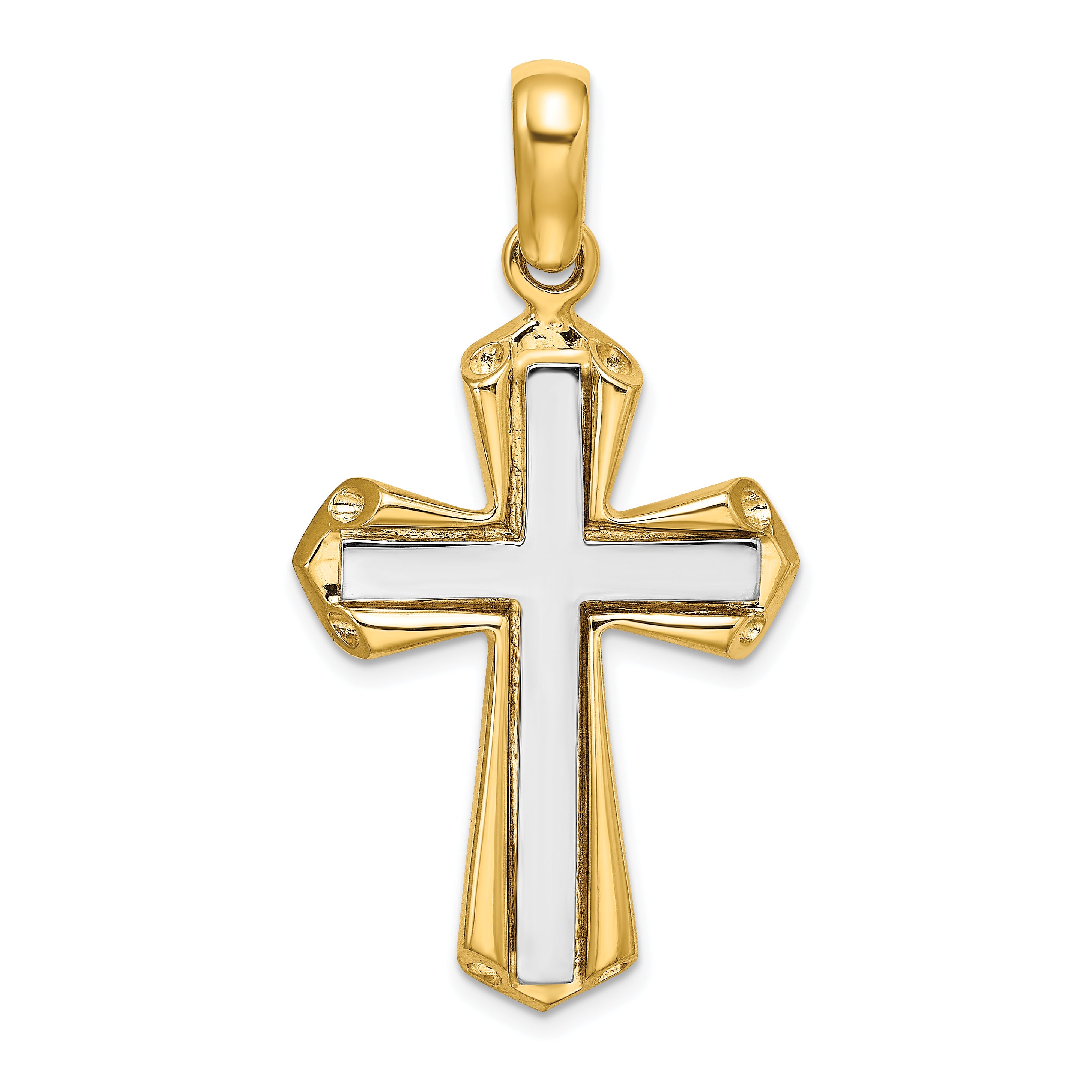 14K Two-tone Polished Cross Charm