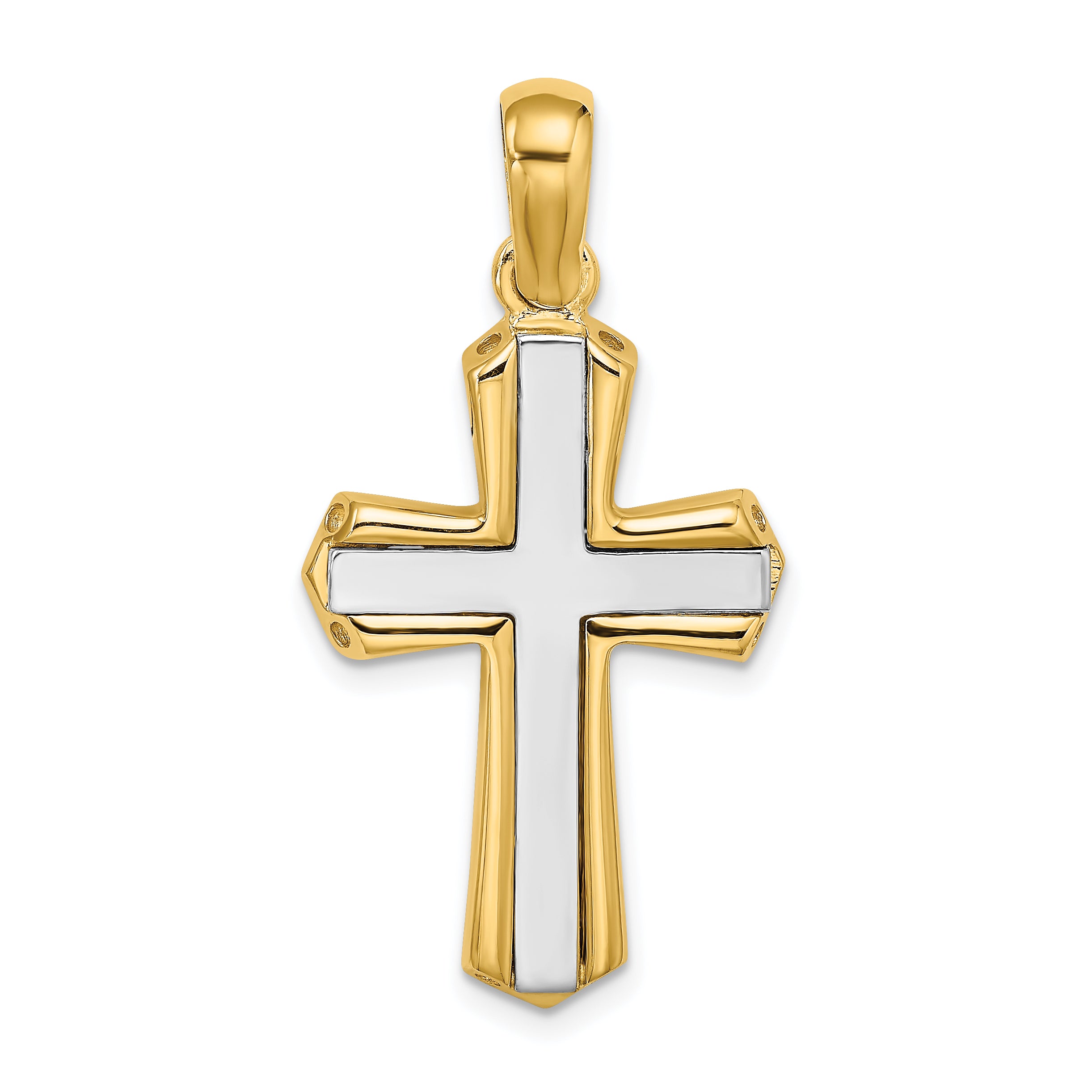 14K Two-tone Polished Cross Charm