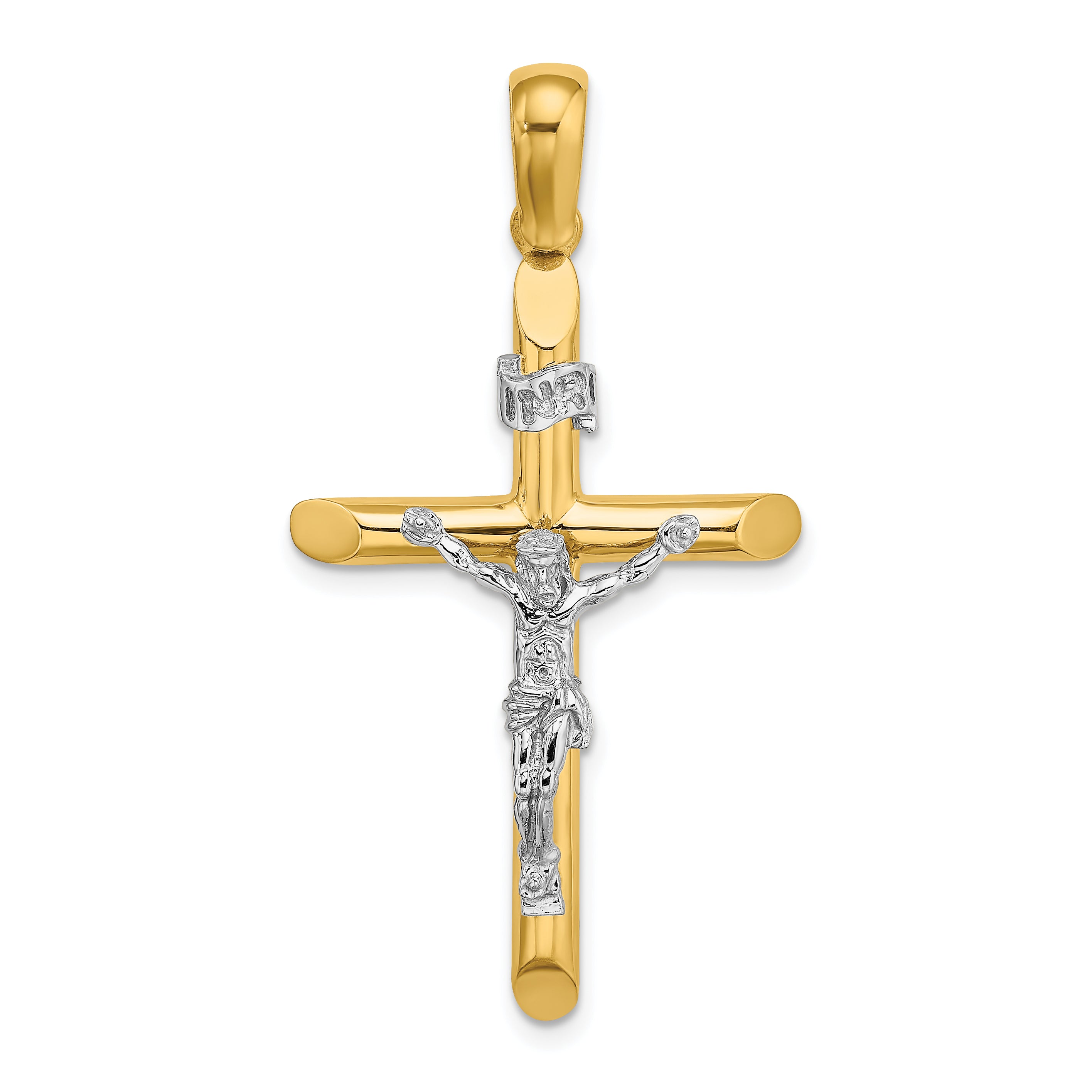 14K Two-tone Polished Crucifix Charm