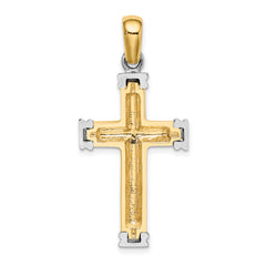 14K w/Rhodium Scroll and Double Endcaps Cross Charm
