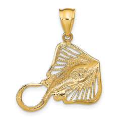 14K Polished and Textured Accent Stingray Charm