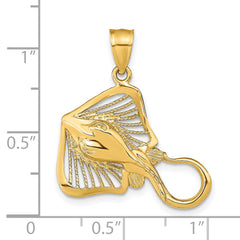 14K Polished and Textured Accent Stingray Charm