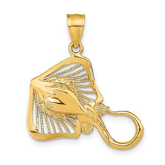 14K Polished and Textured Accent Stingray Charm