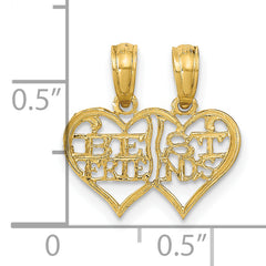 14K Polished 2 Piece Break Apart BEST FRIENDS Hearts Pendant