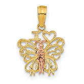 14K Two-tone I HEART Butterfly Pendant