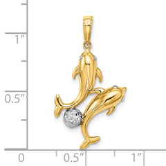 14k with White Rhodium Double Dolphin Pendant