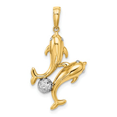 14k with White Rhodium Double Dolphin Pendant
