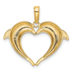 14k w/Rhodium Double Dolphin Heart Pendant