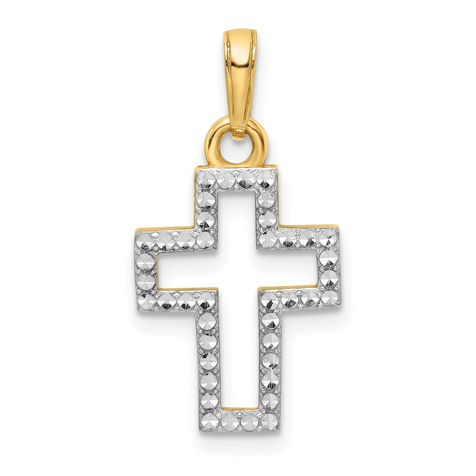 14K w/Rhodium D/C Cross Pendant