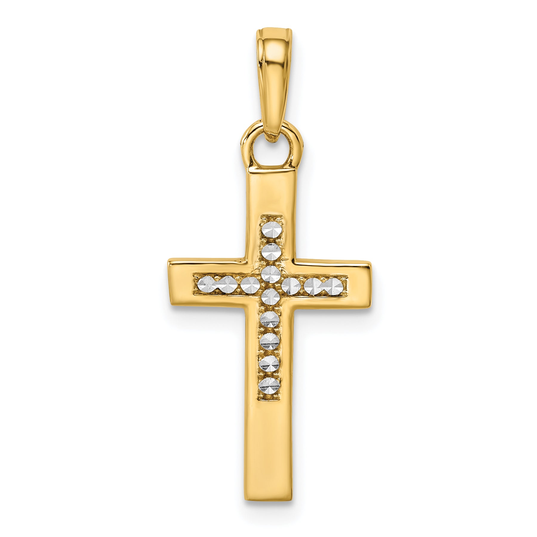 14K w/Rhodium D/C Cross Pendant