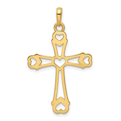 14K w/Rhodium D/C Cross w/Hearts Pendant