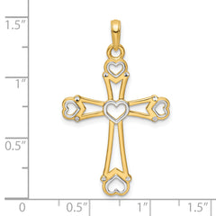 14K w/Rhodium D/C Cross w/Hearts Pendant
