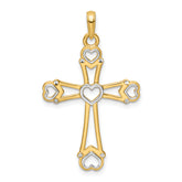 14K w/Rhodium D/C Cross w/Hearts Pendant