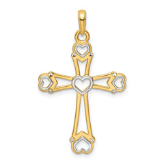 14K w/Rhodium D/C Cross w/Hearts Pendant