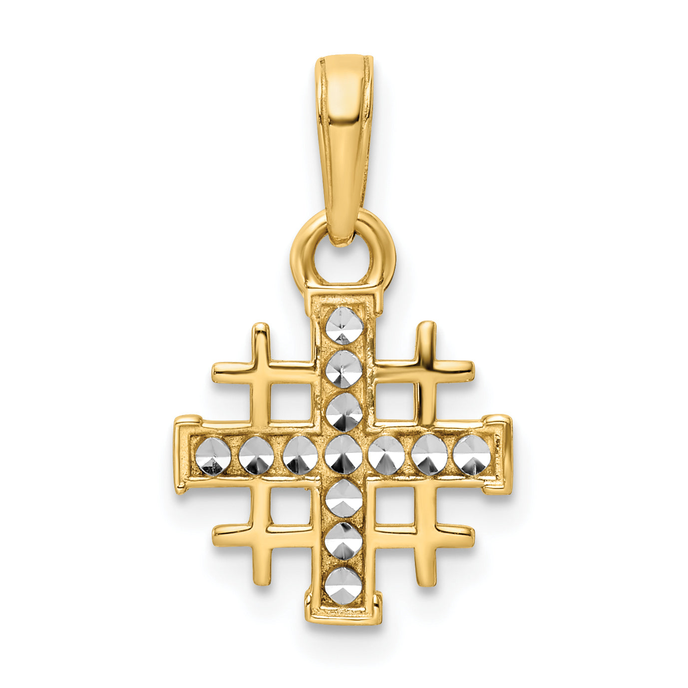 14K w/Rhodium D/C Jerusalem Cross Pendant