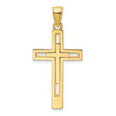14K Polished Double Cross Pendant