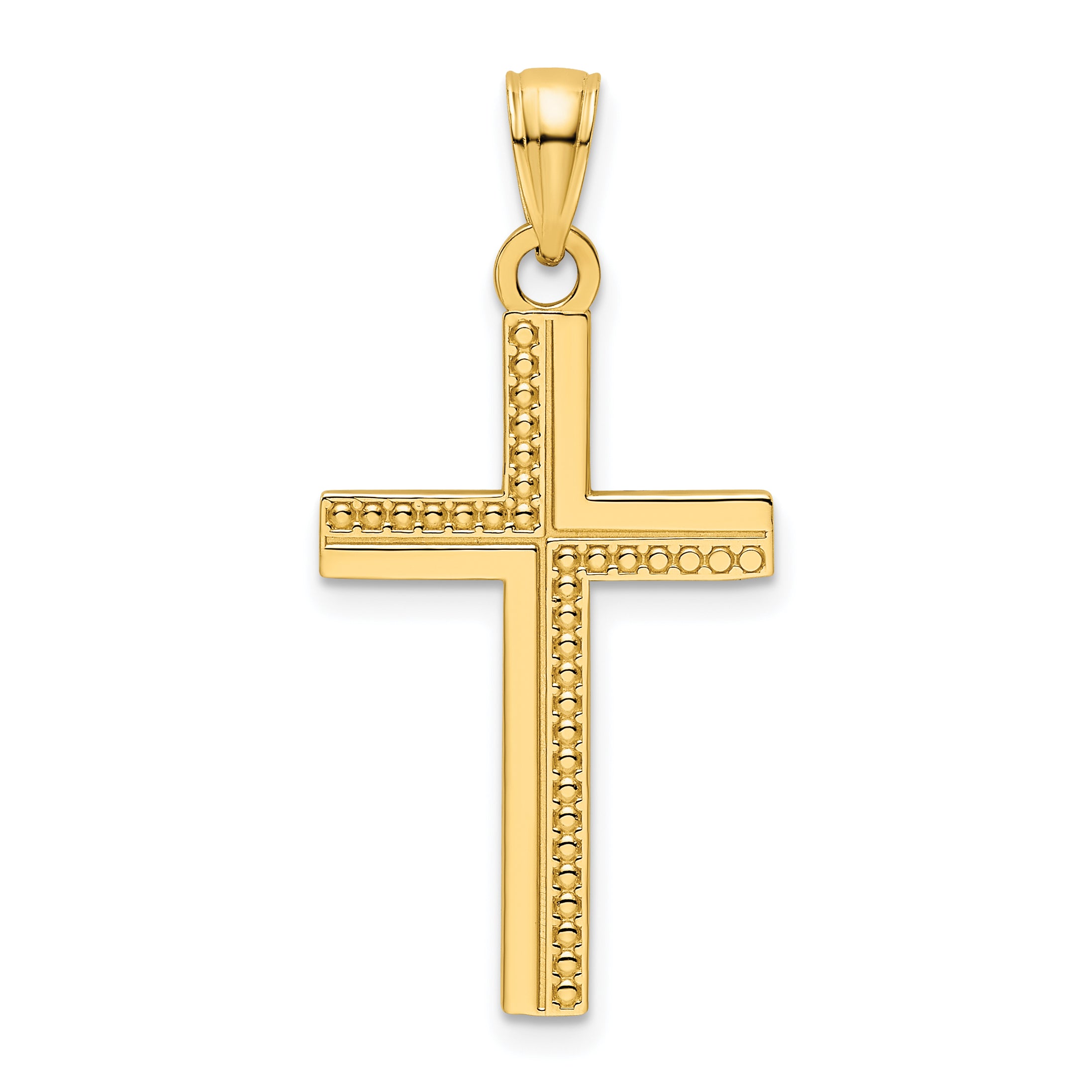 14K Polished Beaded Cross Pendant
