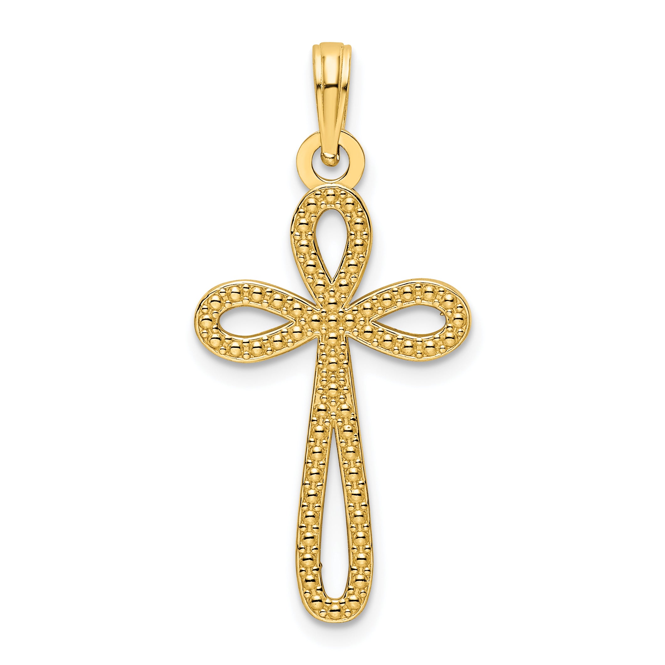 14K Beaded Cross Pendant