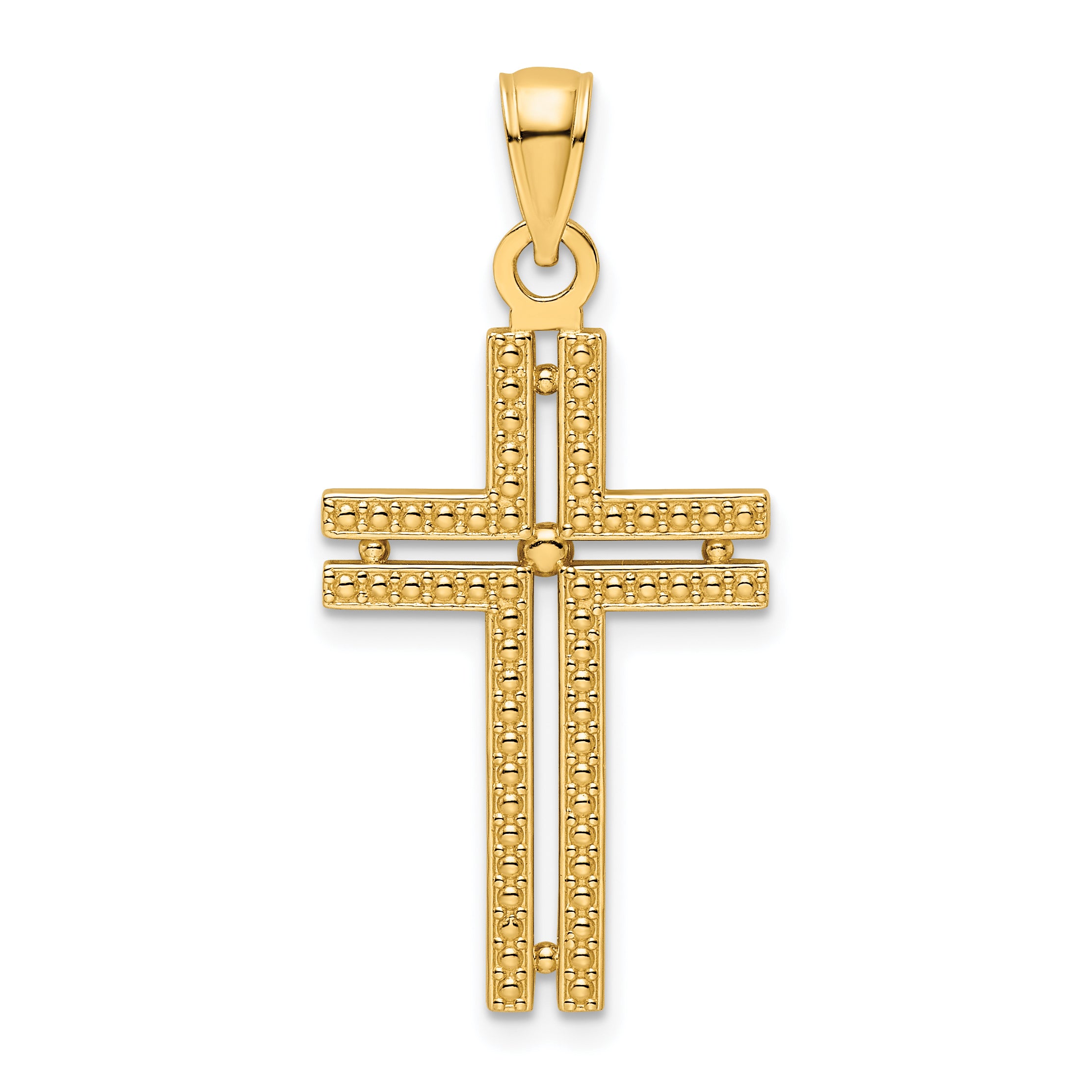 14K Beaded Cross Pendant