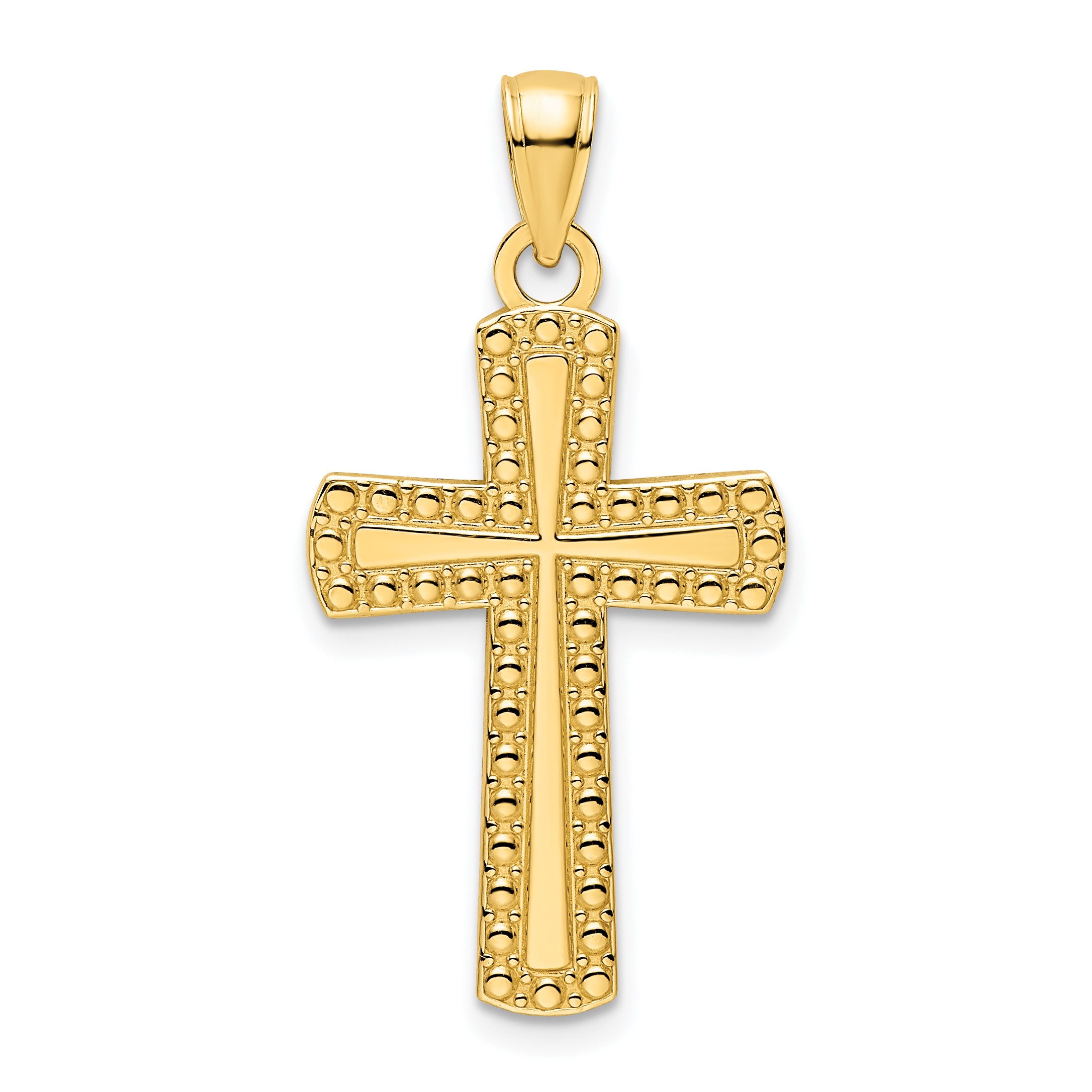 14K Polished Beaded Cross Pendant