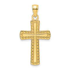 14K Polished Beaded Cross Pendant