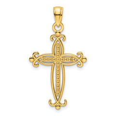 14K Polished Beaded Cross Pendant