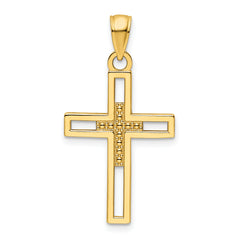 14K Polished Beaded Cross Pendant