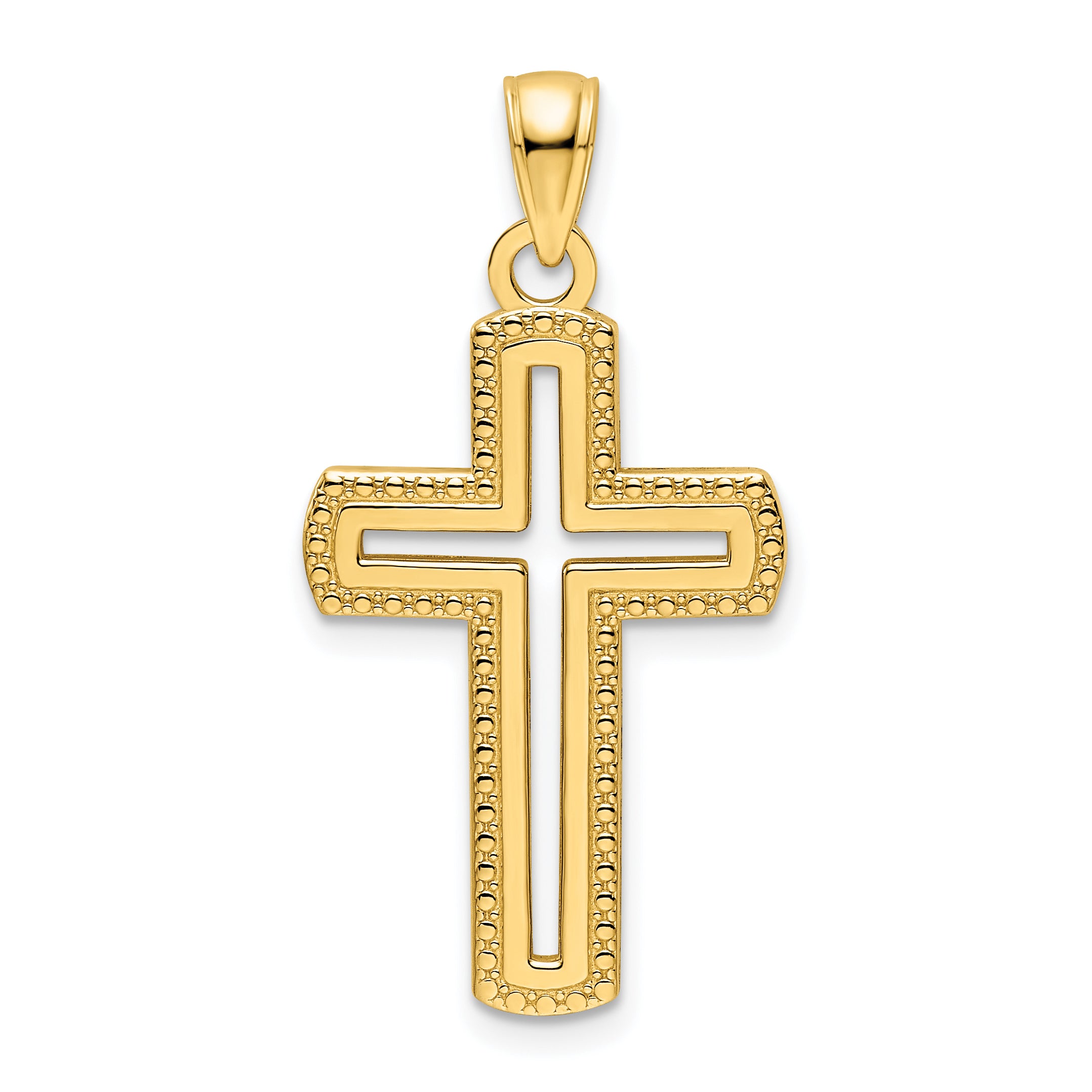 14K Polished Beaded Cross Pendant
