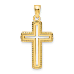 14K Polished Beaded Cross Pendant