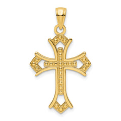 14K Polished Beaded Cross Pendant