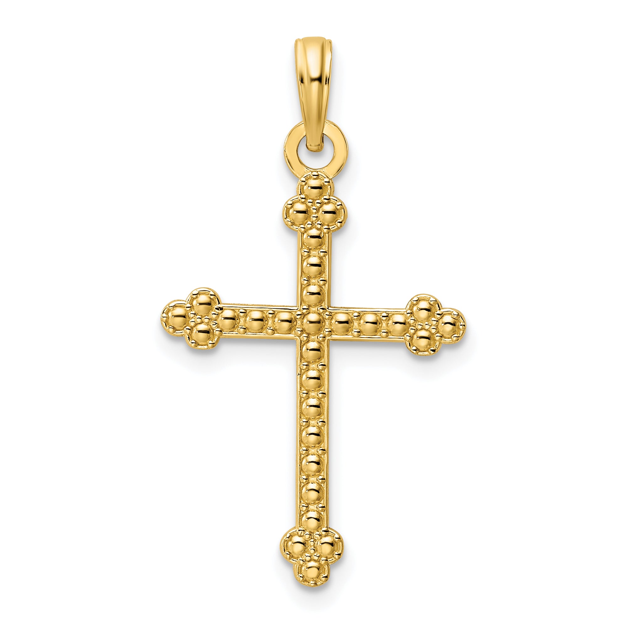 14K Polished Beaded Cross Pendant