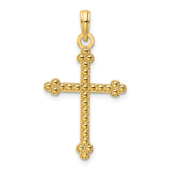 14K Polished Beaded Cross Pendant