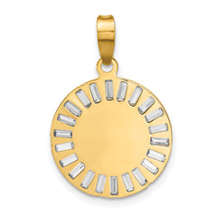 14K Rose and White-plated Polished CZ Baguettes Mary Round Pendant
