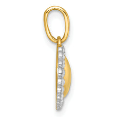 14k with White Rhodium Polished Domed Heart Charm Pendant