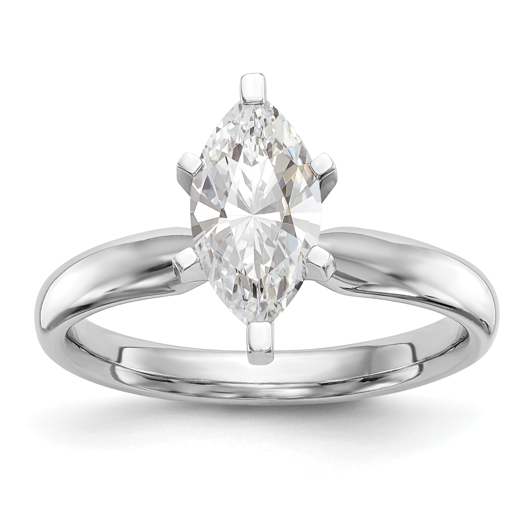 14k White Gold 1 carat Medium-Weight Comfort-Fit 6-Prong Tulip-Head Marquise Solitaire Ring Mounting (No Stone Included)