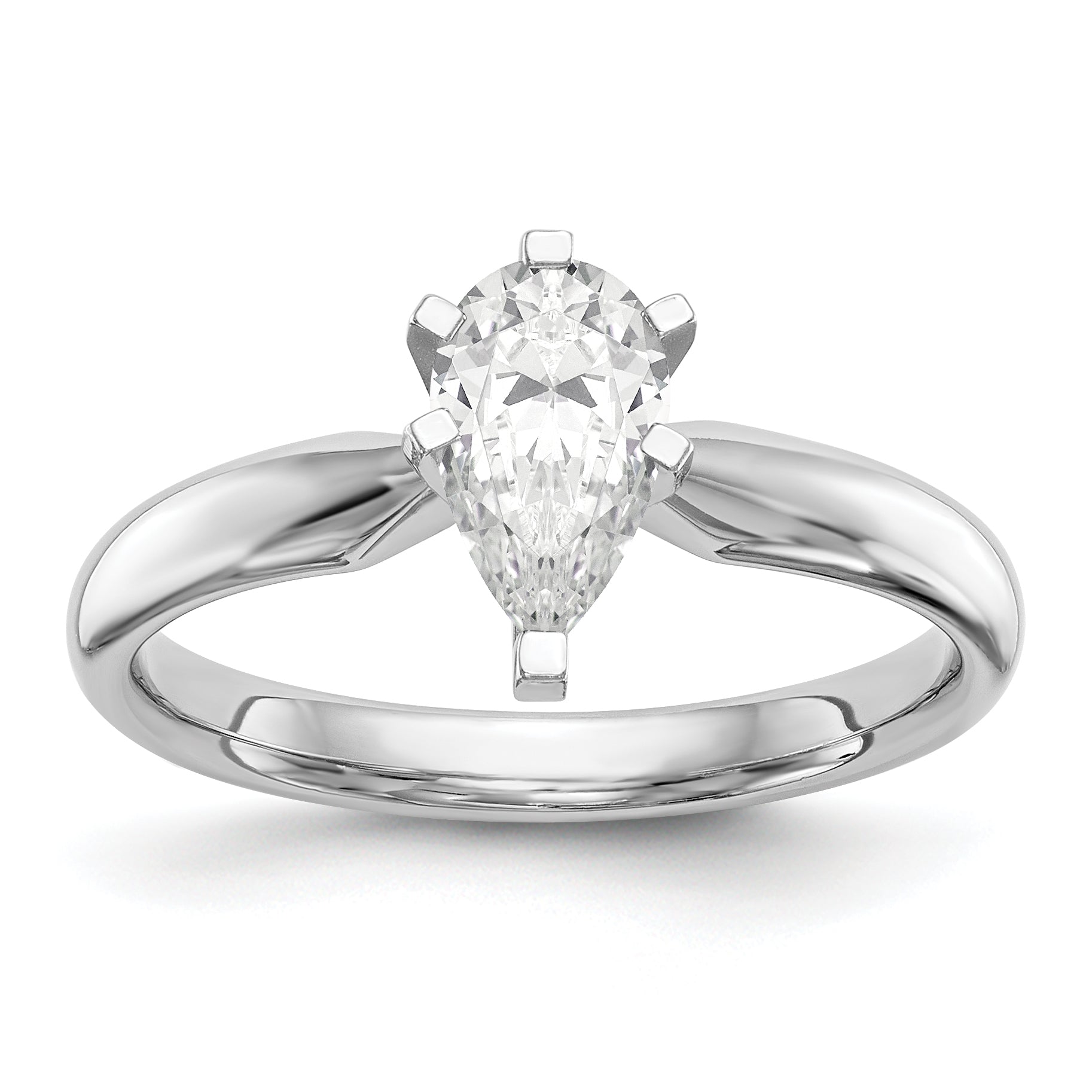 14k White Gold 2 carat Medium-Weight Comfort-Fit 6-Prong Tulip-Head Pear Solitaire Ring Mounting (No Stone Included)