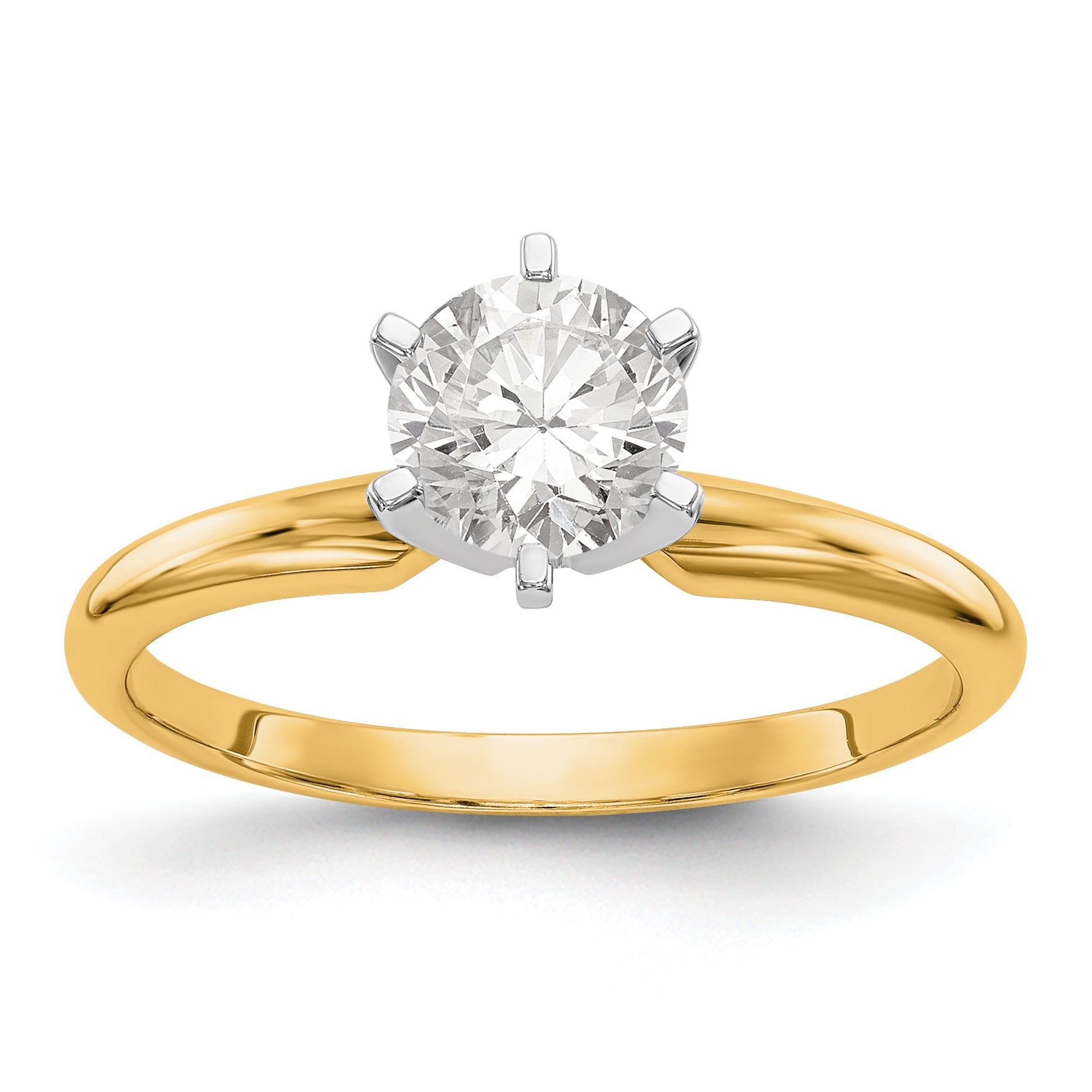 14k Two-Tone 1/8 carat Lightweight Half-Round 6-Prong Round Solitaire Ring Mounting (No Stone Included)