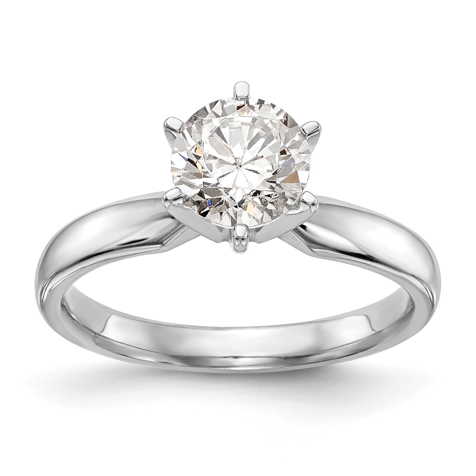 14k White Gold 2 carat Medium-Weight Comfort-Fit 6-Prong Round Solitaire Ring Mounting (No Stone Included)