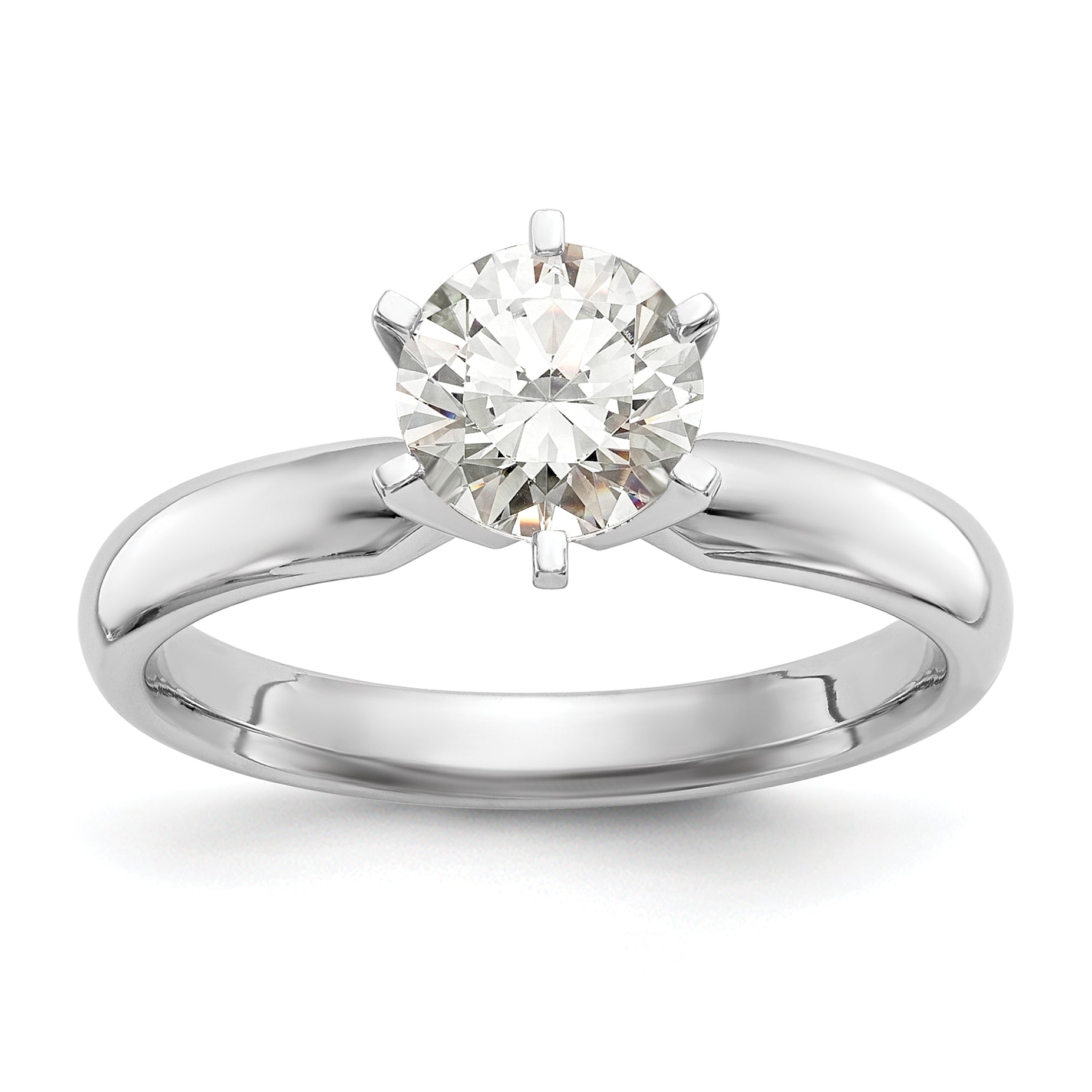 14k White Gold 3/4 carat Medium-Weight Low-Shoulder Comfort-Fit 6-Prong Round Solitaire Ring Mounting (No Stone Included)
