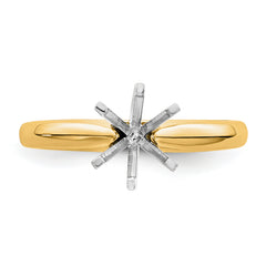 14k Two-Tone 3/16 carat Medium-Weight Knife Edge/Half-Round 6-Prong Round Solitaire Ring Mounting (No Stone Included)