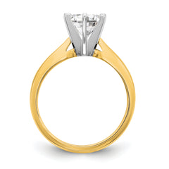 14k Two-Tone 3/4 carat Medium-Weight High Shoulder Airline Half-Round 6-Prong Round Solitaire Ring Mounting (No Stone Included)
