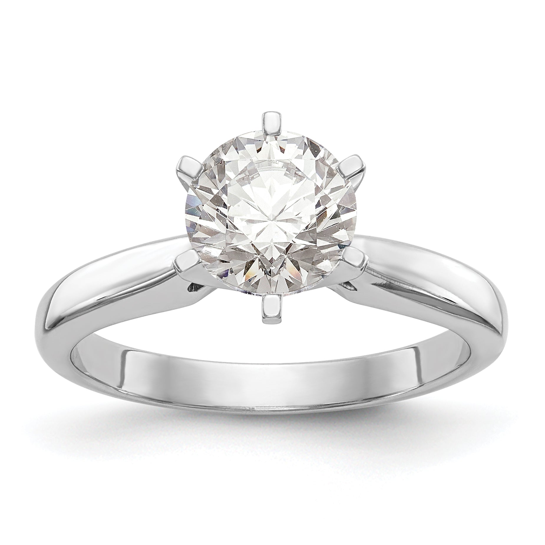 14k White Gold 1.5 carat Medium-Weight High Shoulder Airline Half-Round 6-Prong Round Solitaire Ring Mounting (No Stone Included)