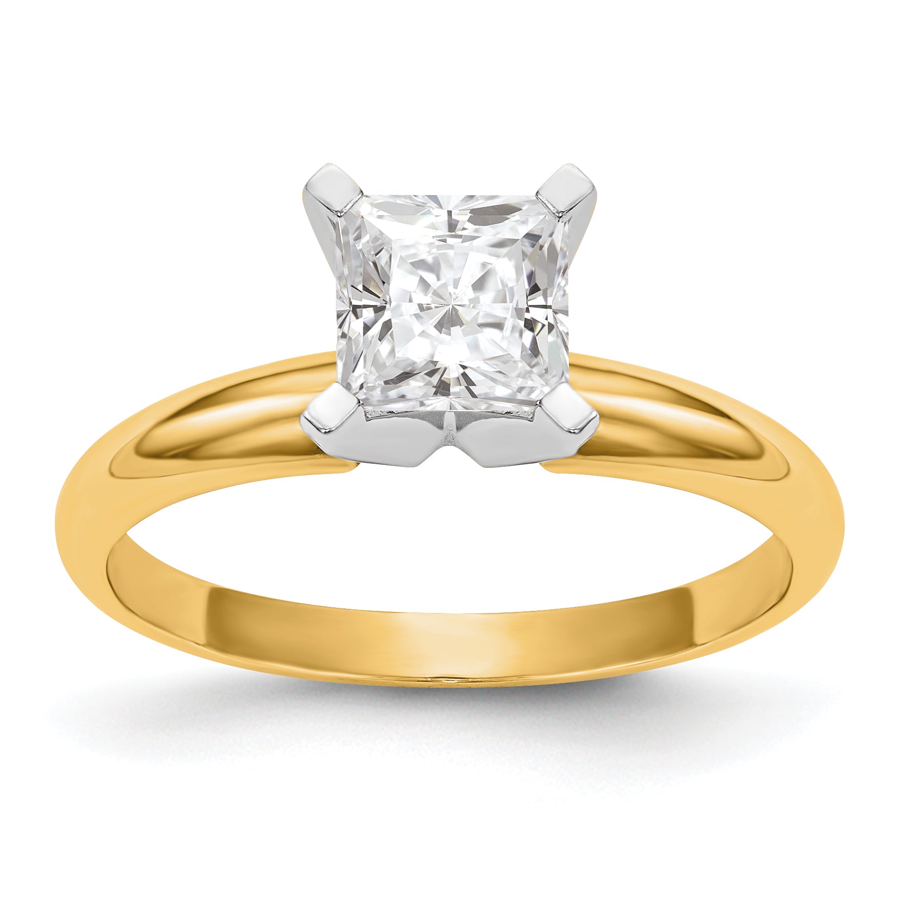 14k Two-Tone 6.5mm Medium-Weight Half-Round 4-Prong Princess Solitaire Ring Mounting (No Stone Included)
