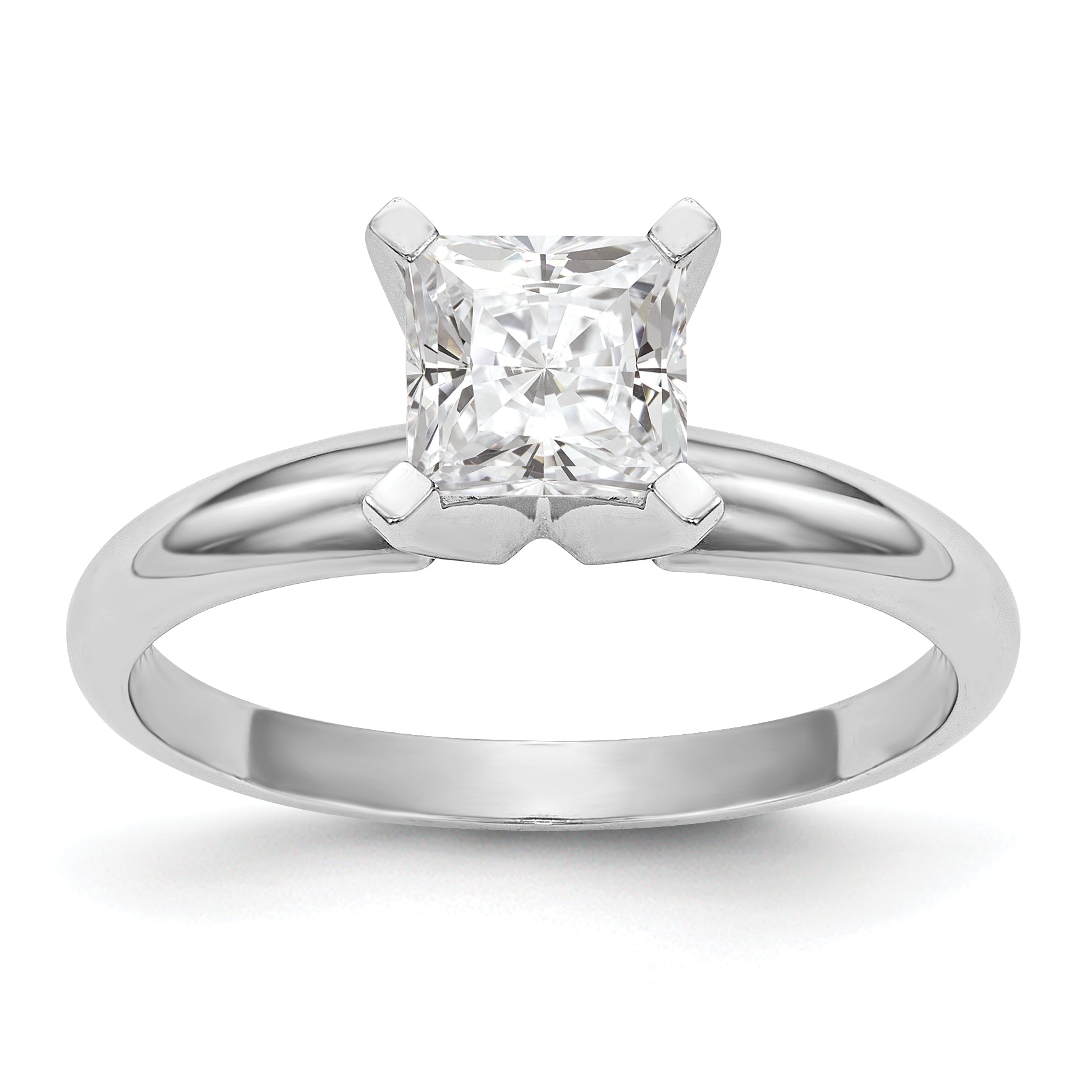 14k White Gold 3.5mm Medium-Weight Half-Round 4-Prong Princess Solitaire Ring Mounting (No Stone Included)